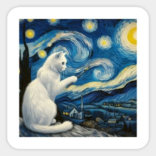 The white cat and the starry night Sticker